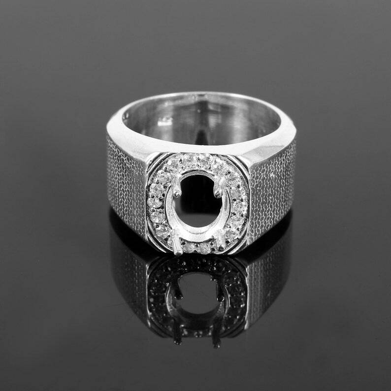 Solid Silver Semi Mount Ring Setting For Men 8x10 mm Oval Ring Blanks Big Ring