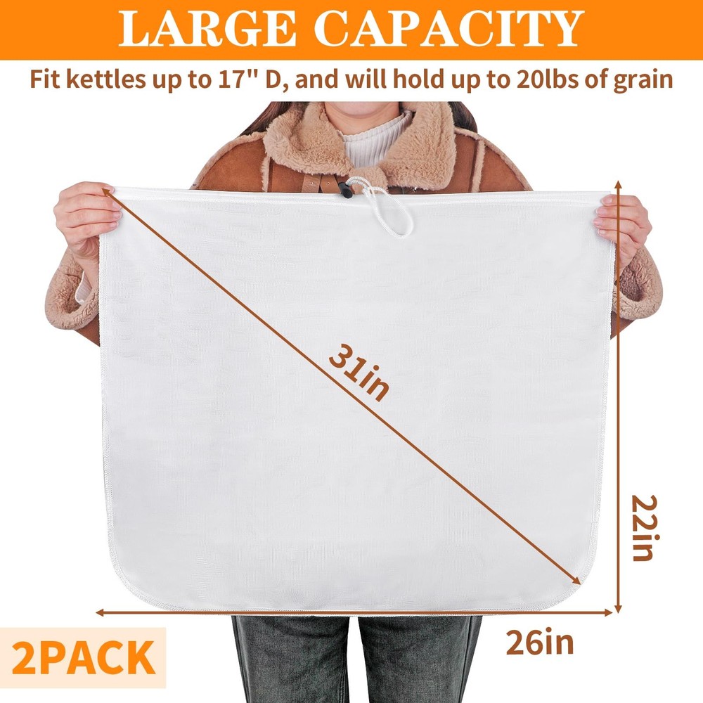 2 Pack Extra Large Reusable Straining Bag, 26"x22" 250 Micron Fine Mesh Strainer