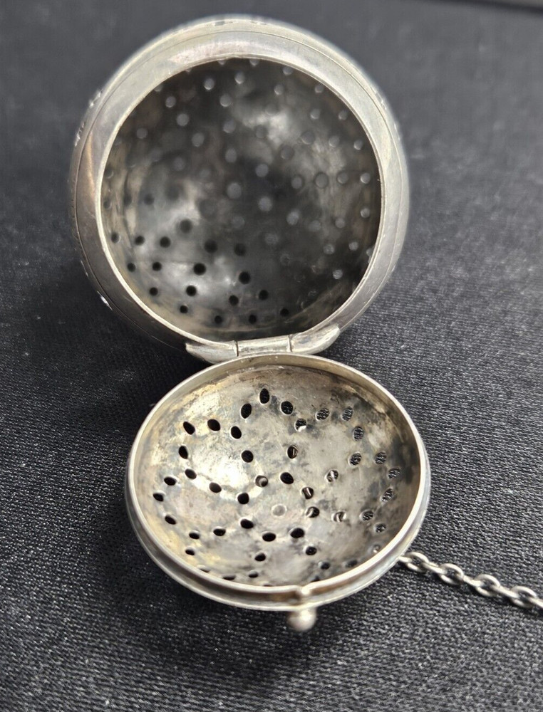 Sterling Tea Infuser Strainer Pierced seashell holder WATROUS