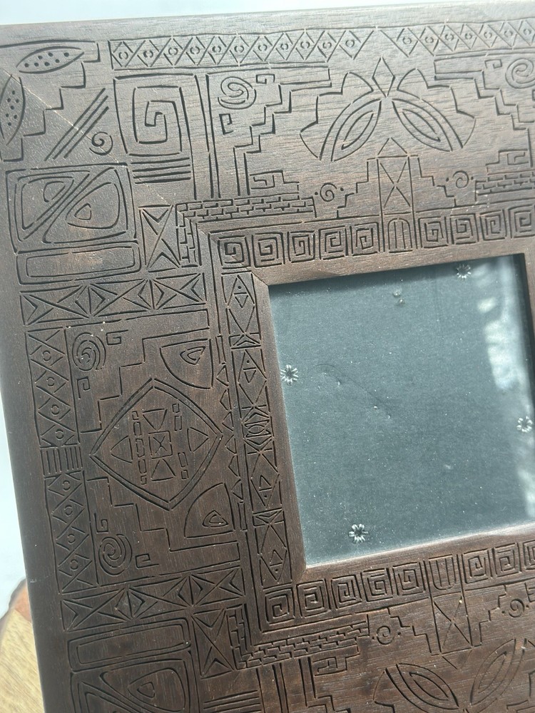 Amerigo By Lasercraft 9” Square Frame Rustic Solid Wood Engraved Abstract