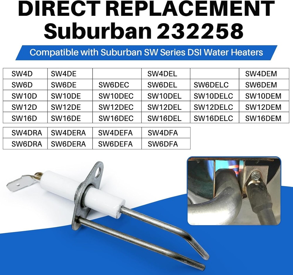 232258 RV Water Heater 2-Prong Electrode Assembly for Suburban water heaters SW