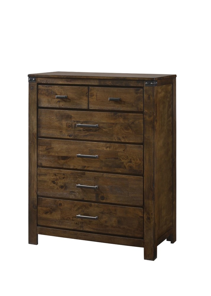 3pc Rustic Style Bedroom Set Brown King Panel Bed Chest Nightstand Solid Wood