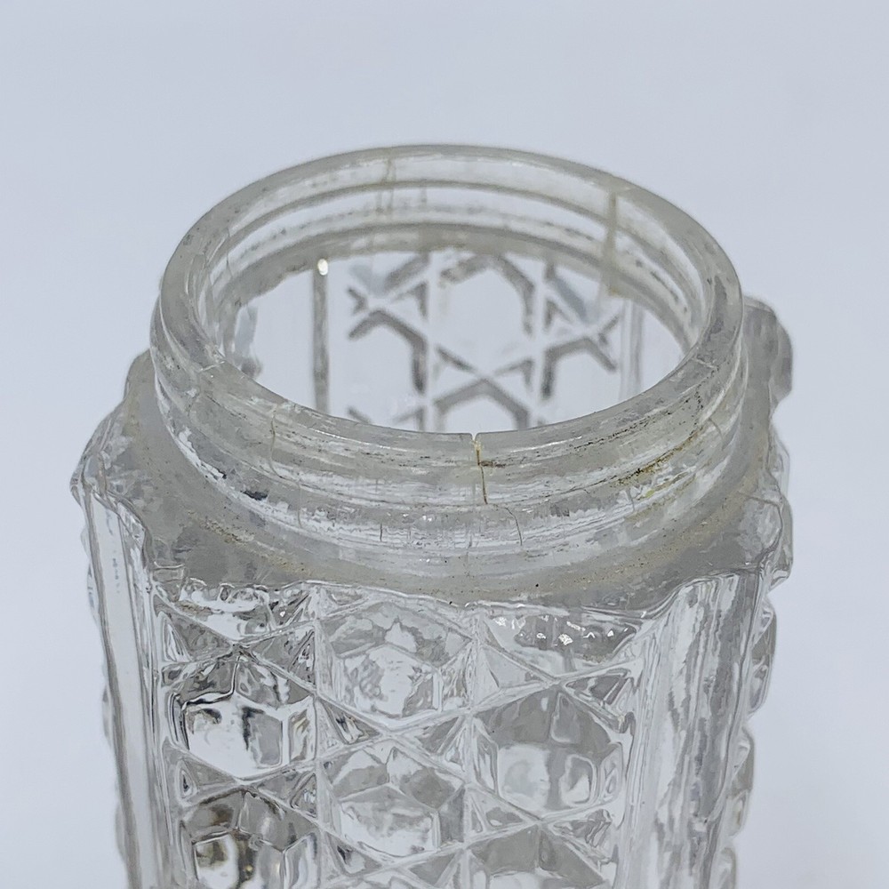 Pair EAPG Clear Glass Salt Pepper Shakers Square Diamond Hexagon Pattern