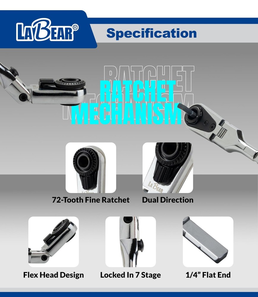 LABEAR EDC Ratchet Wrench Set – Flat End Flex Head, Screwdriver Multitool Bits