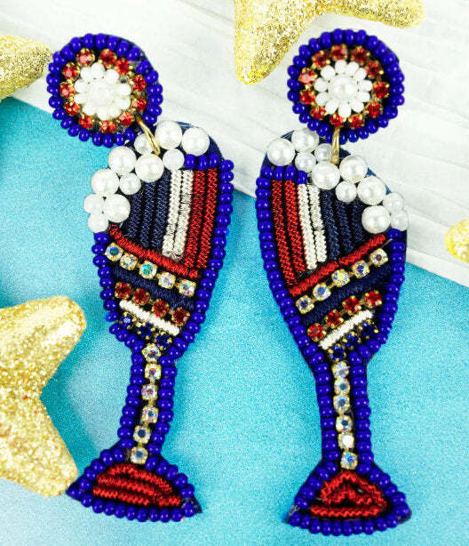 Patriotic Bubbly Crystal Beaded Earrings