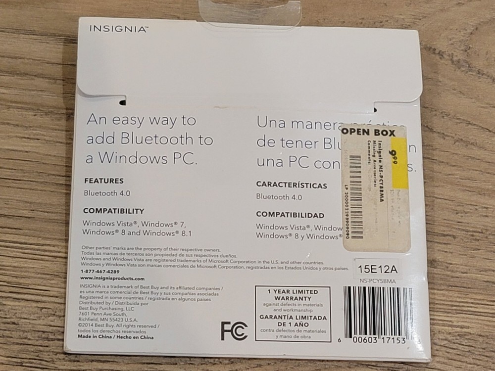 Insignia Bluetooth 4.0 USB Adapter Adds Bluetooth To PC Open Box