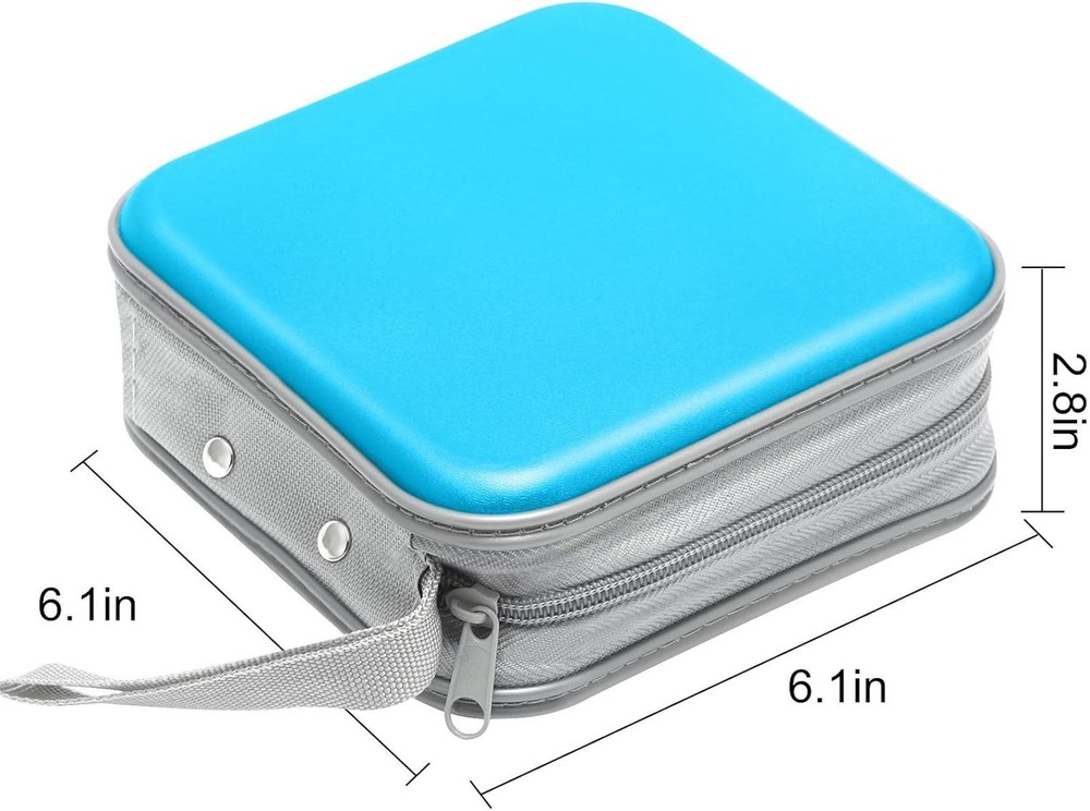 CD Case, 40 Capacity CD/DVD Case Holders Wallet Hard Plastic DVD Sky Blue