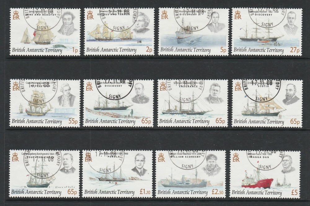 British Antarctic Territory 2008 Explorers & Ships set SG 461-472 Fine used.