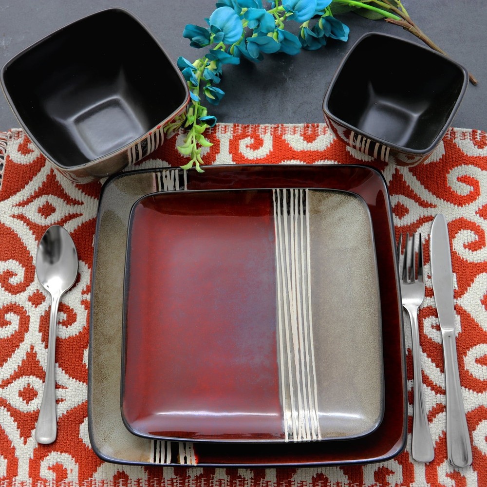 Downtown Loft 16 Piece Double Bowl Stoneware Dinnerware Set W/ Service 4