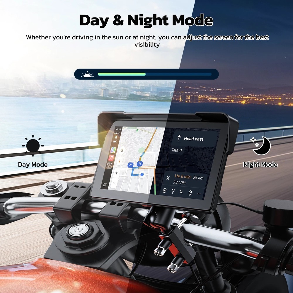 7" Touch Screen Portable Moto Stereo Wireless CarPlay Android Auto Waterproof