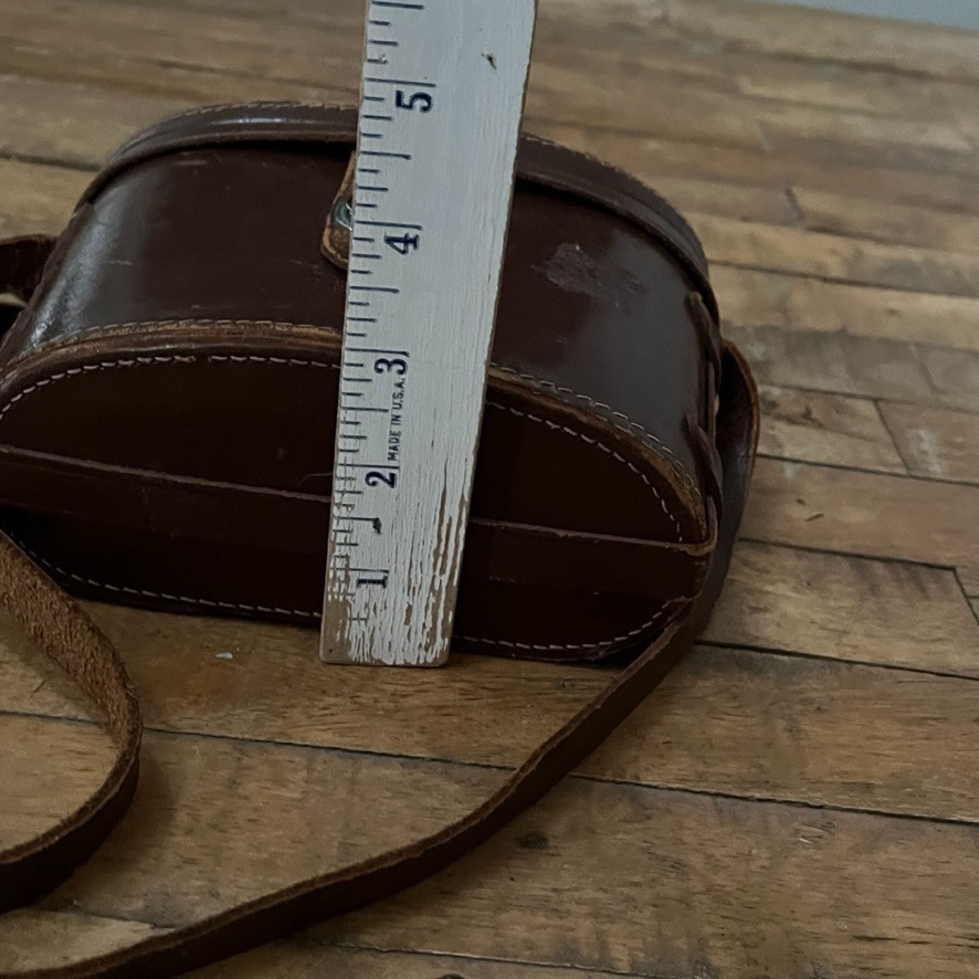 Vintage Brown Leather Binocular Case Red Lining & Leather Strap