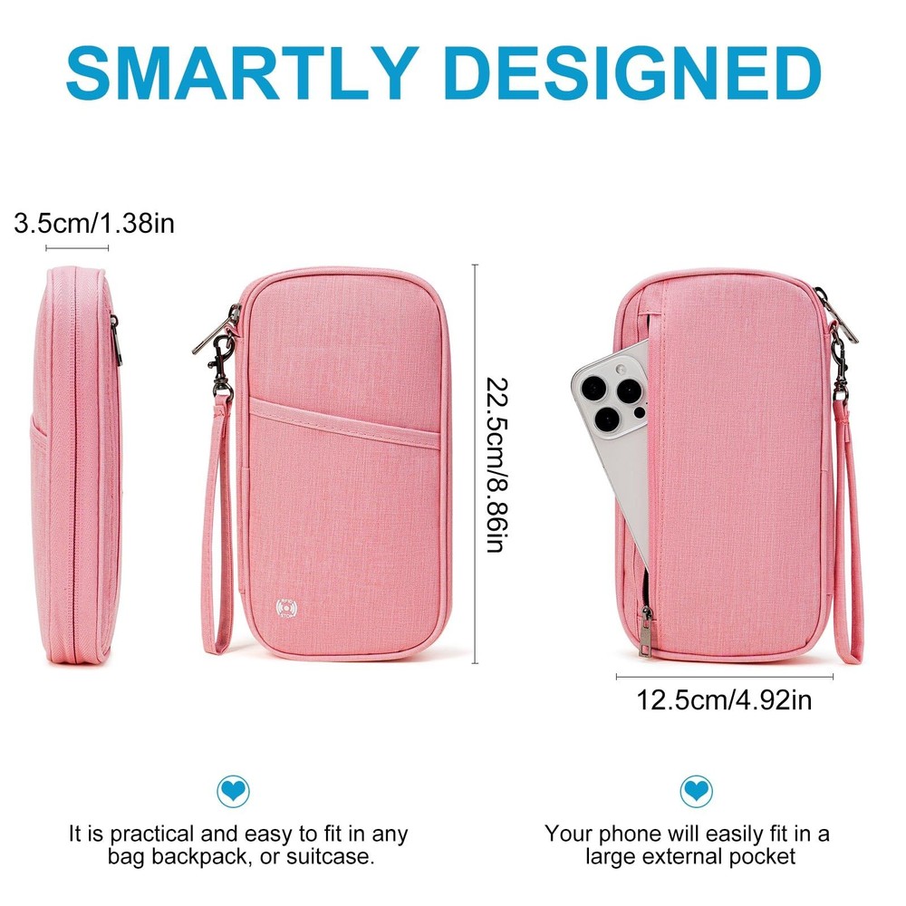 LEEXTON Travel Passport Wallet,RFID Blocking Waterproof Light Pink
