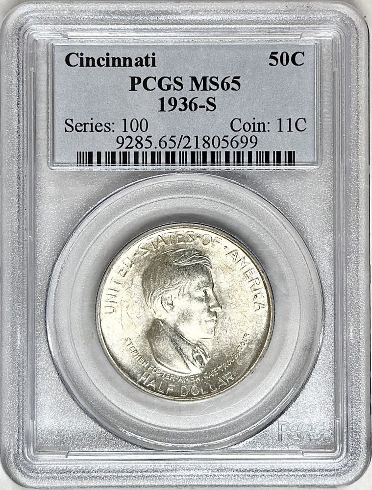 1936 S CINCINNATI COMMEMORATIVE HALF DOLLAR PCGS MS65