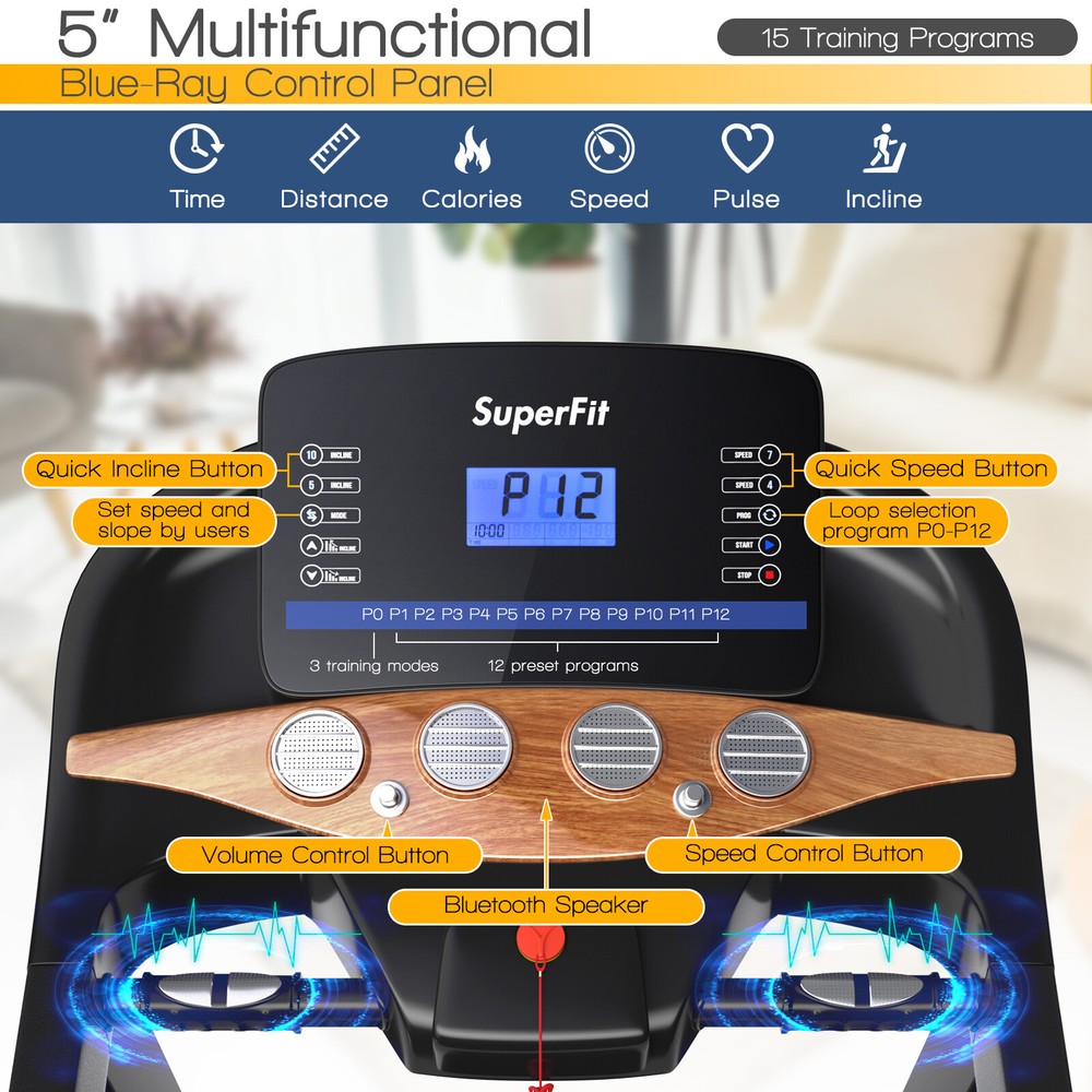 Superfit Electric Folding 3.75HP Treadmill W/Auto Incline 12 Program APP Control