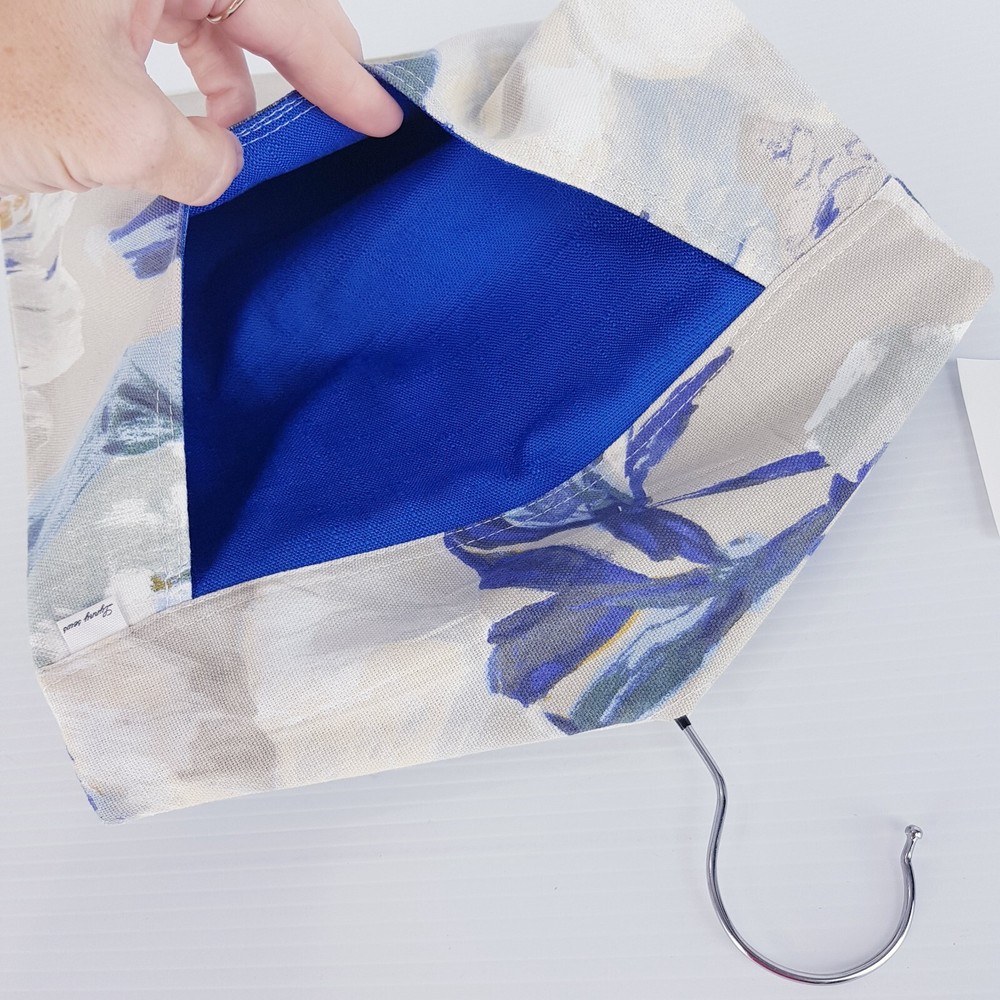 Peg Bag Handmade Blue Beige Floral Patterned Lined Laundry Clothes Peg Holder