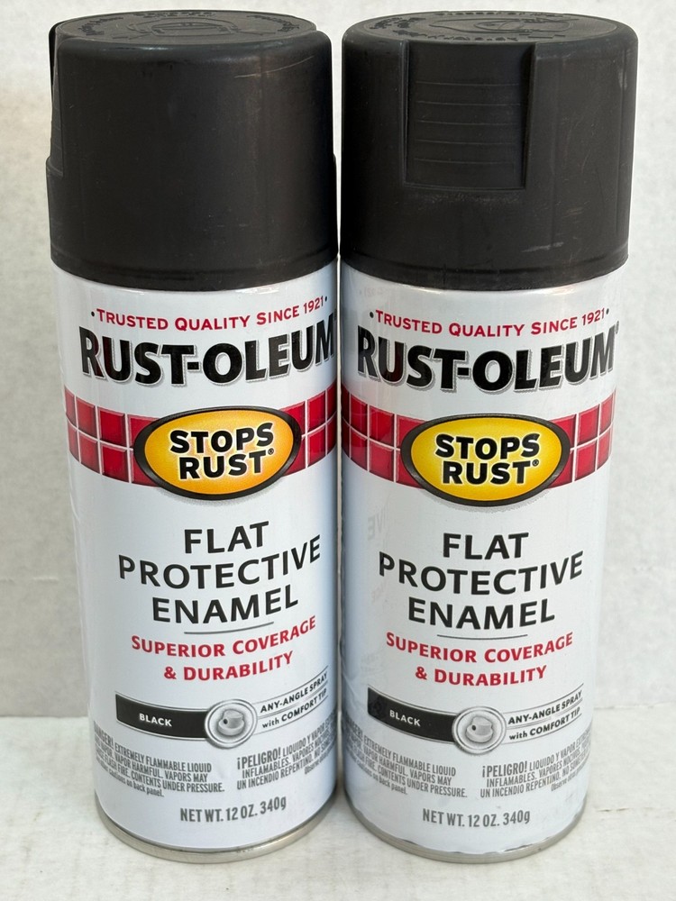(2) RUSTOLEUM 7776830 FLAT BLACK PROTECTIVE ENAMEL STOPS RUST SUPERIOR COVERAGE