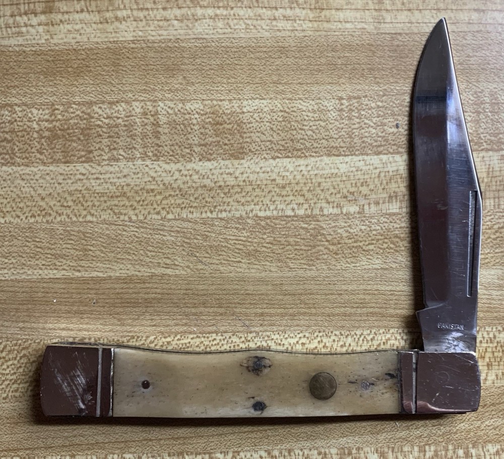 Folding Hunter Large Clasp Knife Muzzleloader Patch Hunting Knife Natural Bone