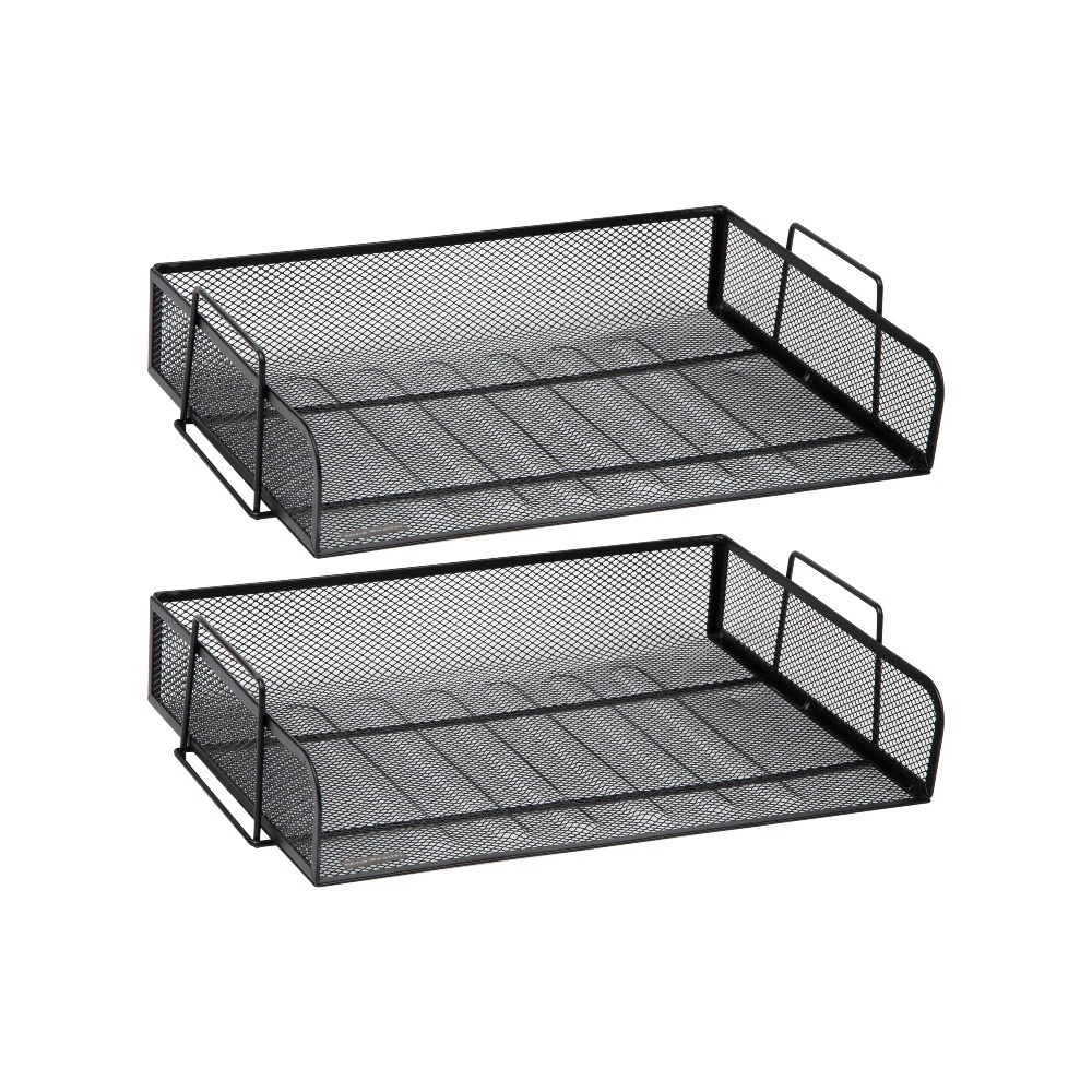 Stackable Paper Tray, Desktop Organizer, Storage, Office, Metal, 2 Pcs., Silver