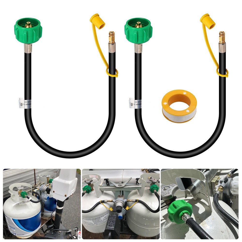 2 PCS 15" RV Propane Hose QCC1 to 1/4" Male NPT Pigtail for Dual Tank Regulator