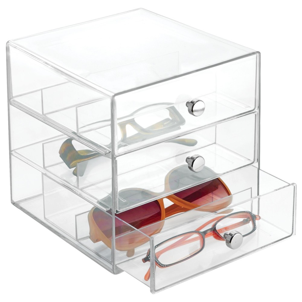 iDesign 3-Drawer Stackable Sunglasses Organizer, Clear Glasses Storage and