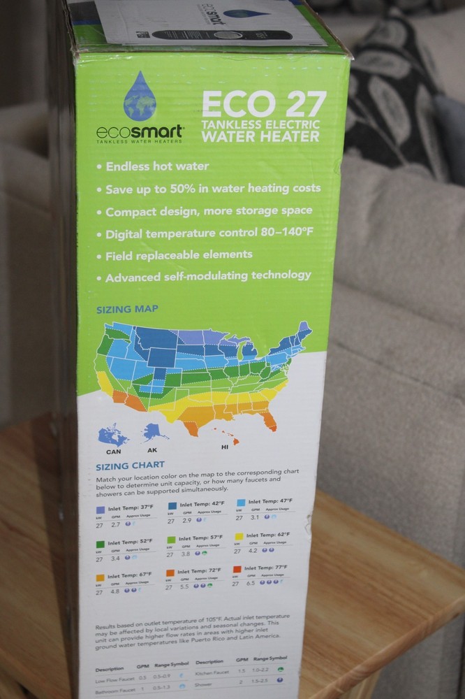 EcoSmart 27kW 240 Volt Electric Instant On Demand Tankless Water Heater 27 kW