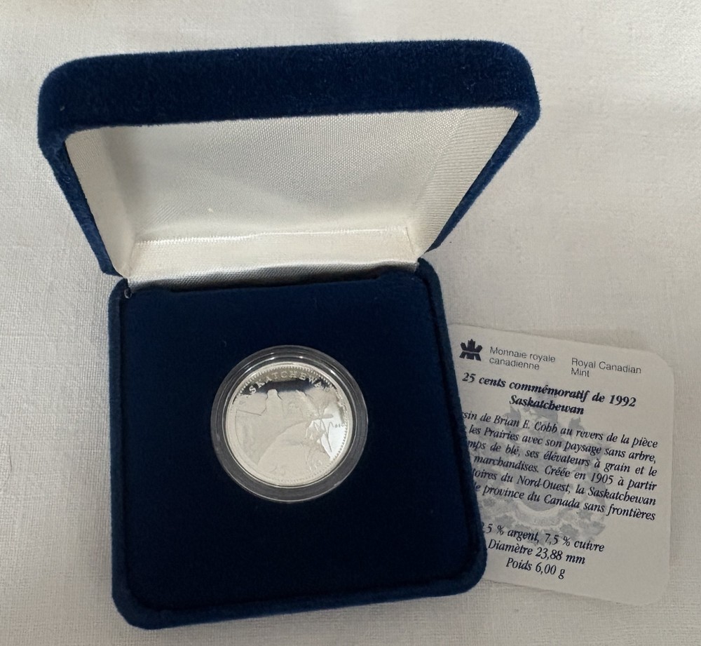 Canadian Confederation Commemorative Silver Quarter 1992 - Saskatchewan
