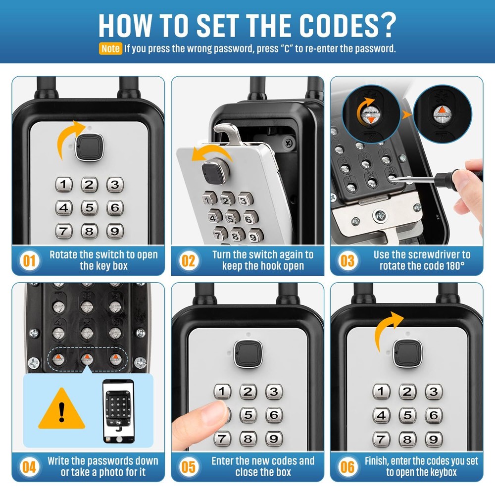 Portable Key Lock Box Waterproof Sturdy Lock Box for Keys with Code Hide a Ke...
