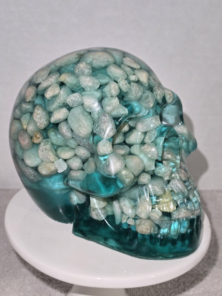 Turquoise Blue Resin Skull With Rocks