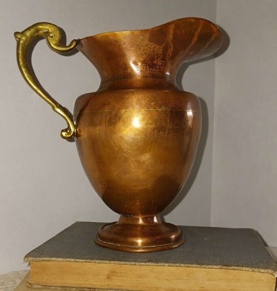 Vintage 7" Copper Pitcher w/Brass Handle