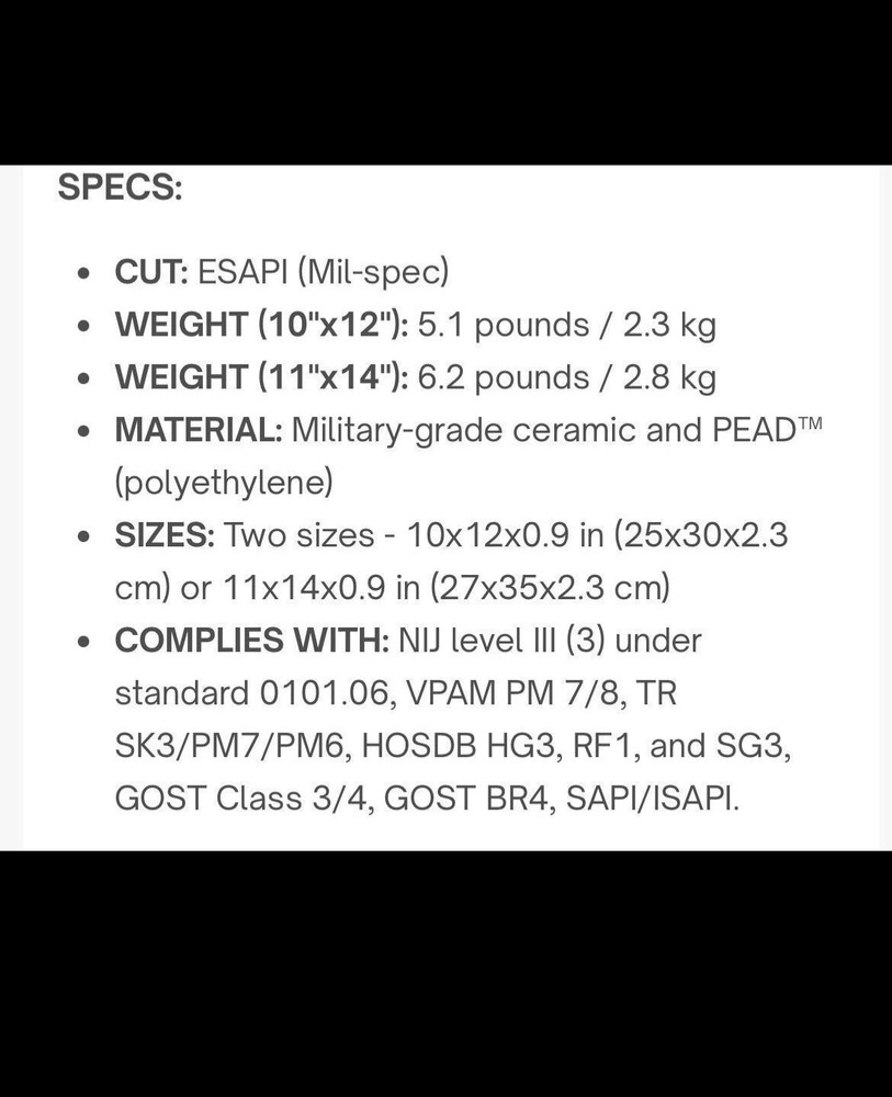 Tactical Level III+ Body Armor Plate