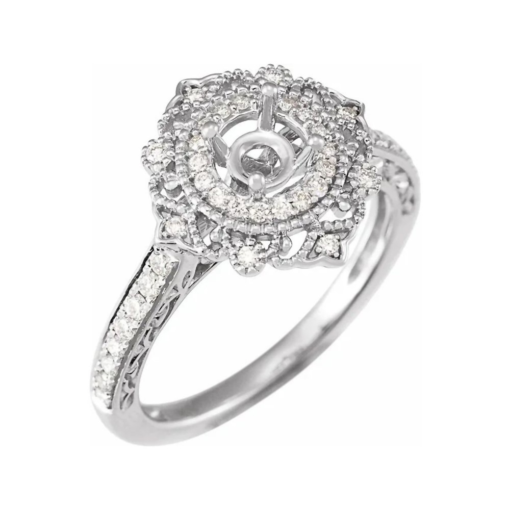 Semi Mount Women Ring Setting 8mm Round Stone Blank Setting Cluster Ring Silver