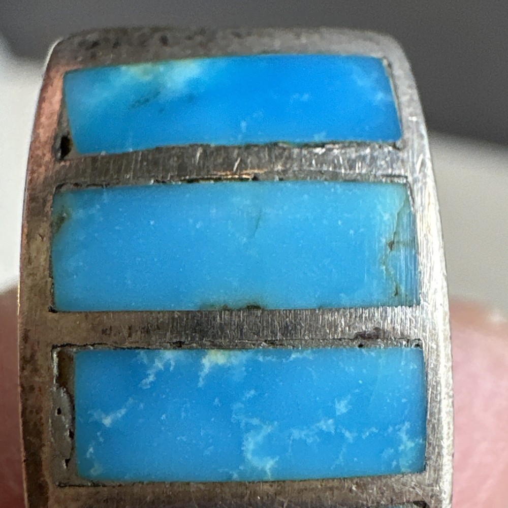 Vintage Sterling Silver Size 8.4 Turquoise Ring