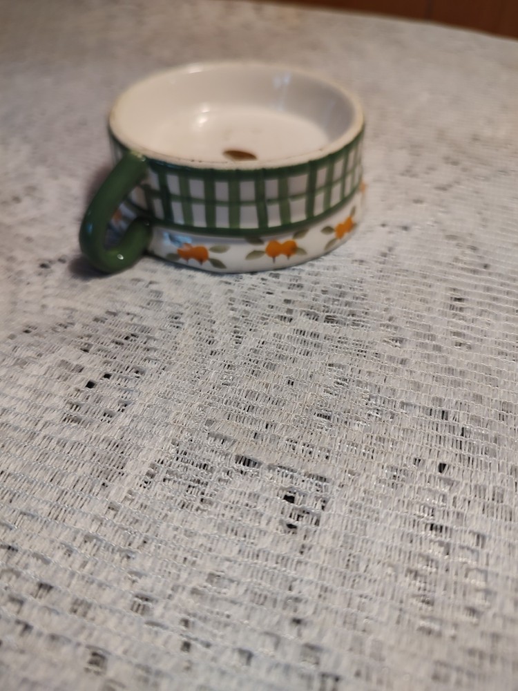 Ceramic Candle Base 3.5x1.25” Embossed Pumpkins Gingham Edge Replacement