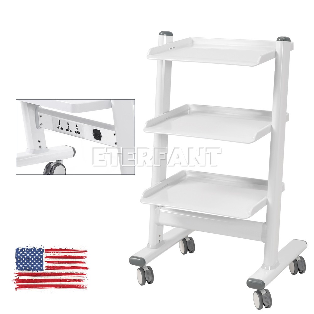 Lab Trolley Rolling Cart 3-Layer ABS Lab Serving Cart with Wheels/Socket