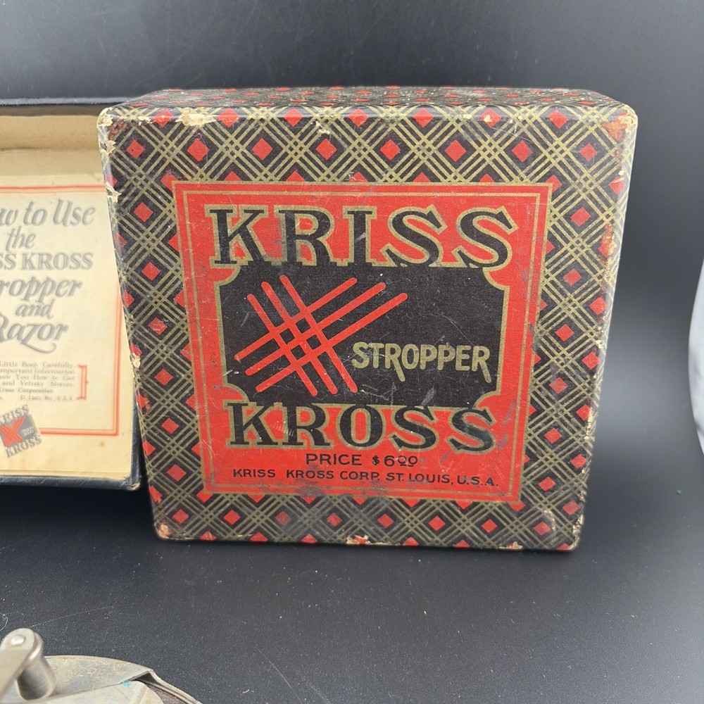 Vintage Chrome Kriss Kross Stropper Razor Blade Sharpener w/ Box & Instructions