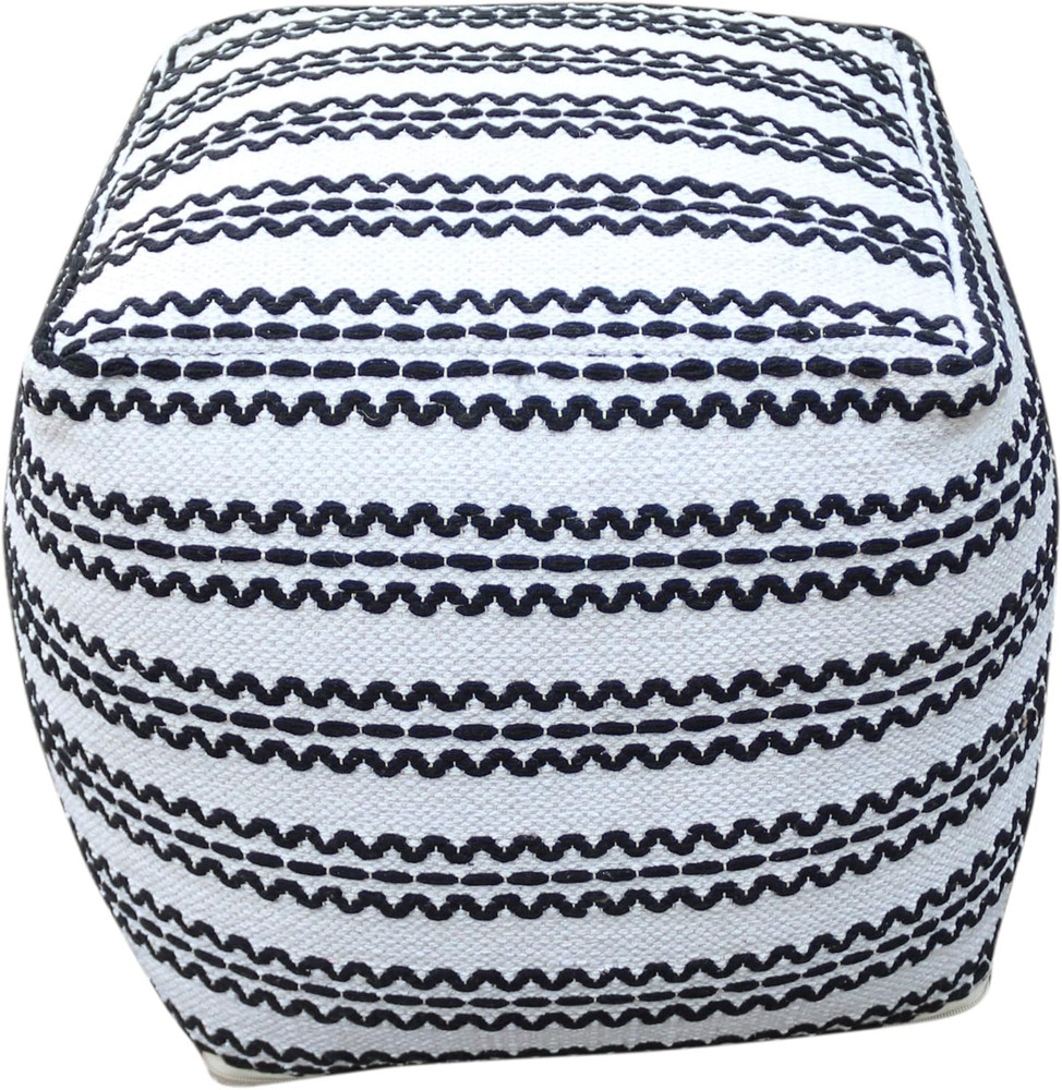 Davis Boho Cotton Pouf, Natural and Black