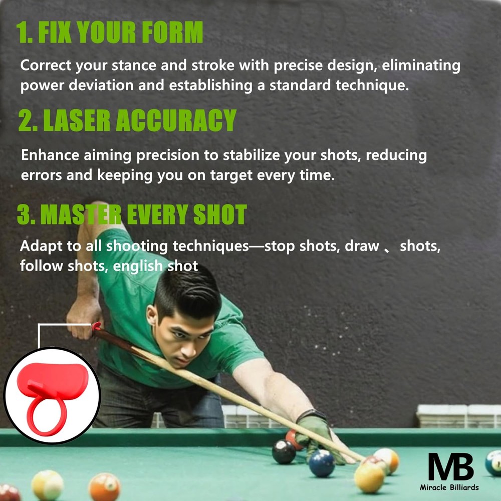 Cue Grip Trainer for Billiards & Pool - Silicone Alignment Ring, Improve Red