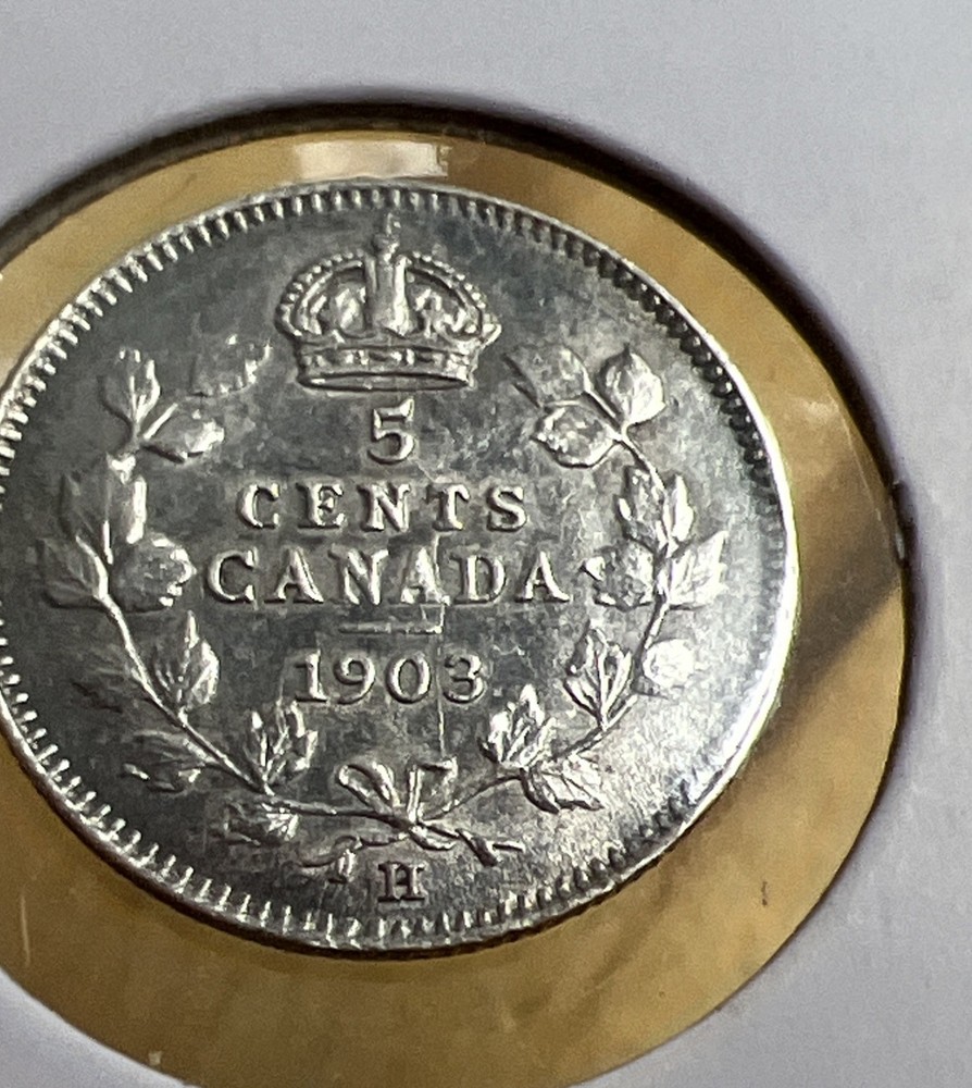 1903-Large H Canada 5 Cent Silver .925 Silver