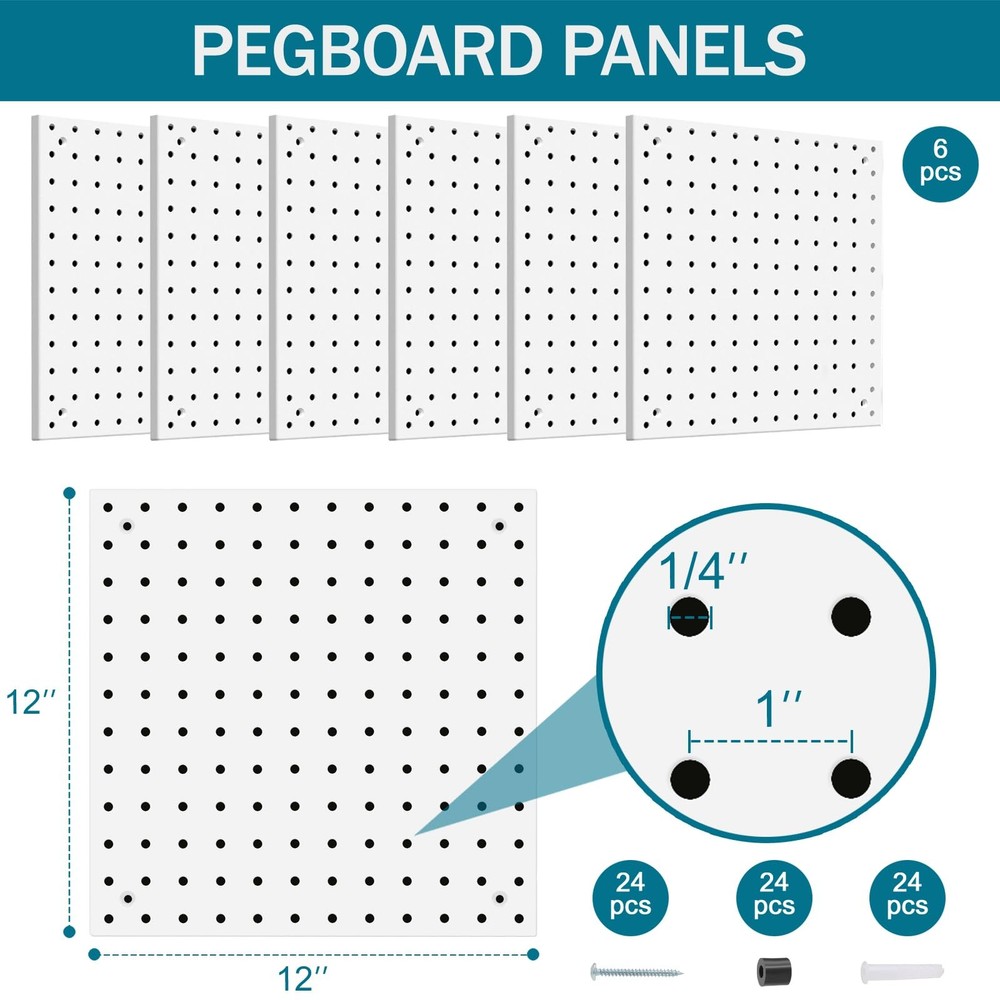 Peg Board Kit Accessory Hook Bin Wall Organizer Office Craft Display 129 White