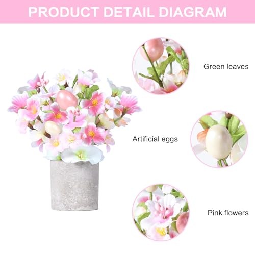 Easter Decorations, 2PCS Artificial Easter Flower Egg Potted Table Pink