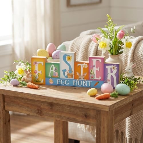 Easter Decorations, Wooden Easter Table Decorations, Reversible Easter & Orange