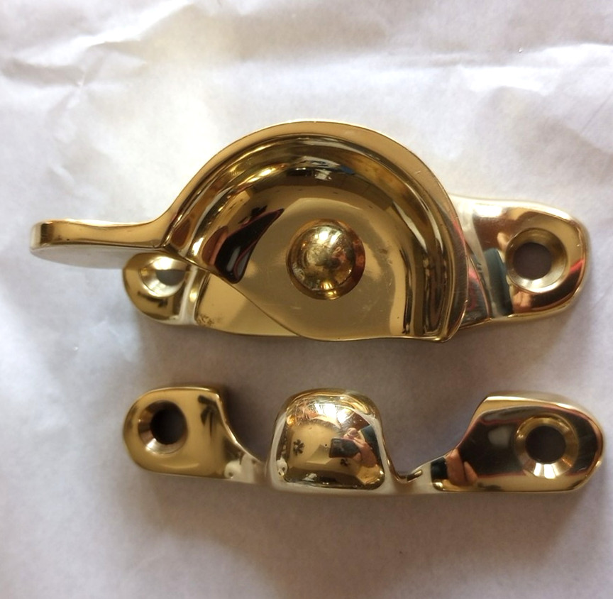 1 NOS Solid Brass Window Sash Lock & Keeper no screws