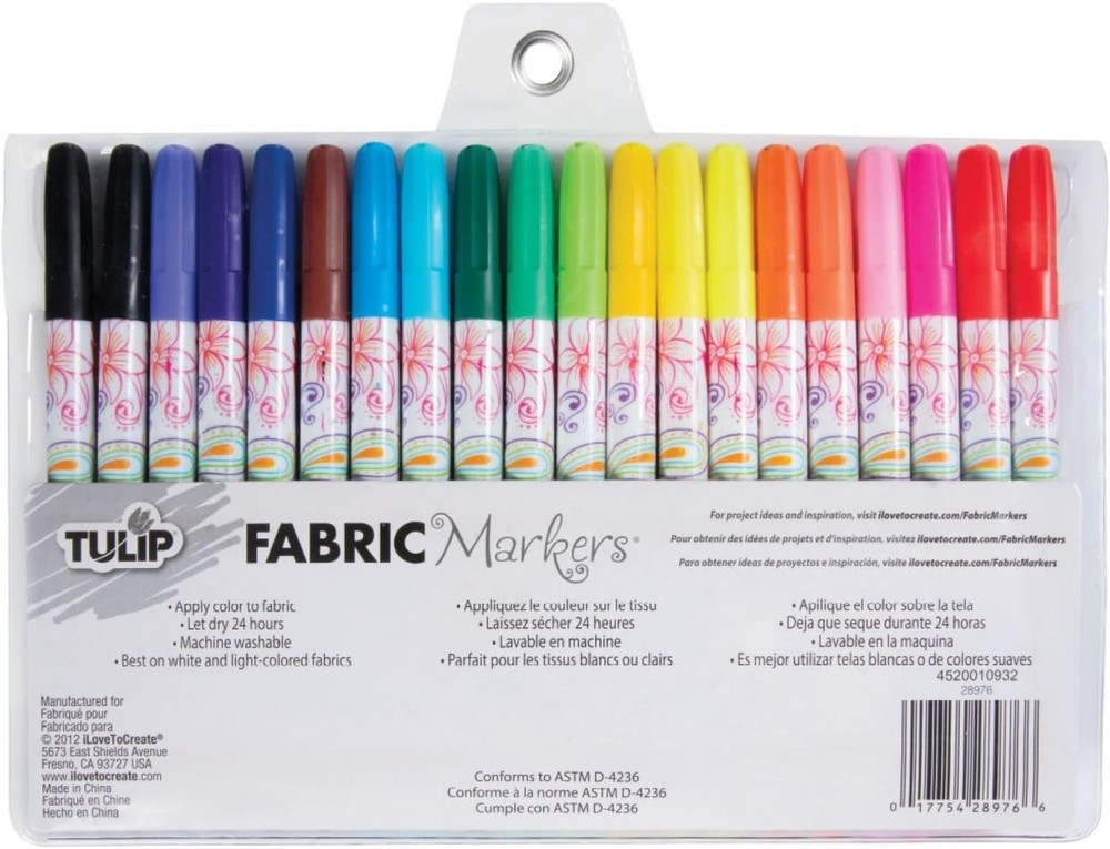Permanent Fabric Markers Rainbow 20 Pack Fine Tip Minimal Bleed & Fast Drying