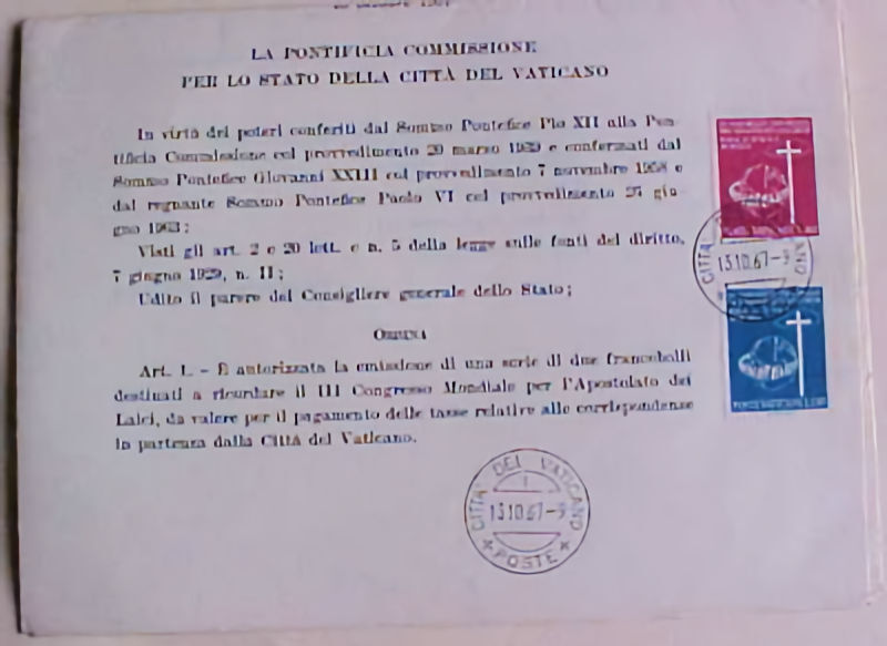 VATICAN  FD 1967 ON FD PUBLICITY ONLY 20 MADE