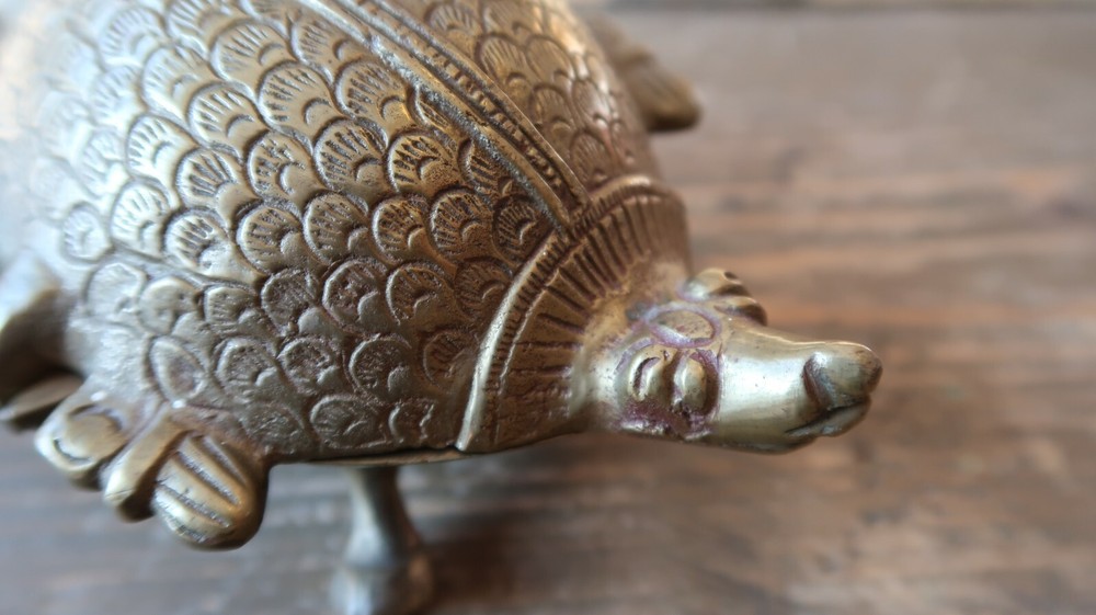 Antique Footed Brass Softshell Turtle Trinket Box 5"
