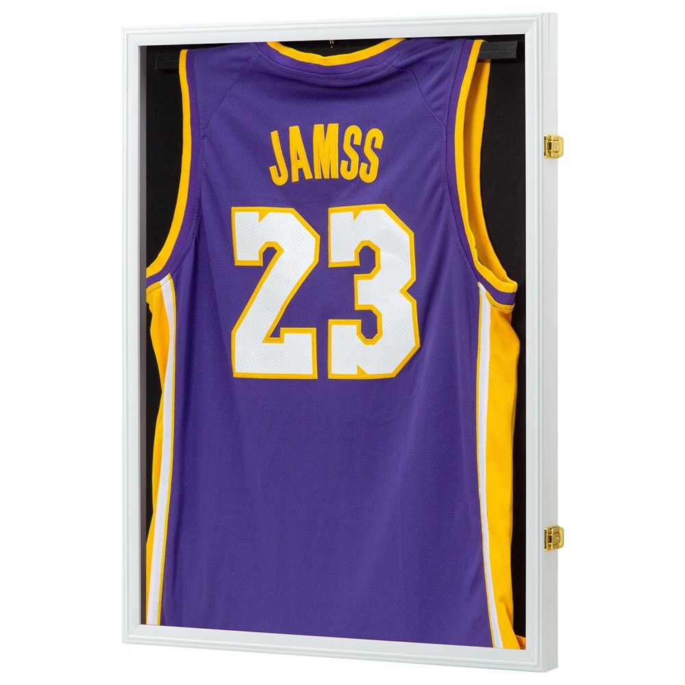 Jersey Frame Display Case, Large Lockable Whtie with Gold Locks, White