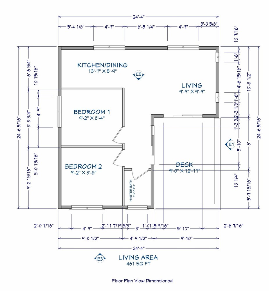 460sqft Two Bedroom Tiny Home ADU Design Plans – Floor Plan, Elevations