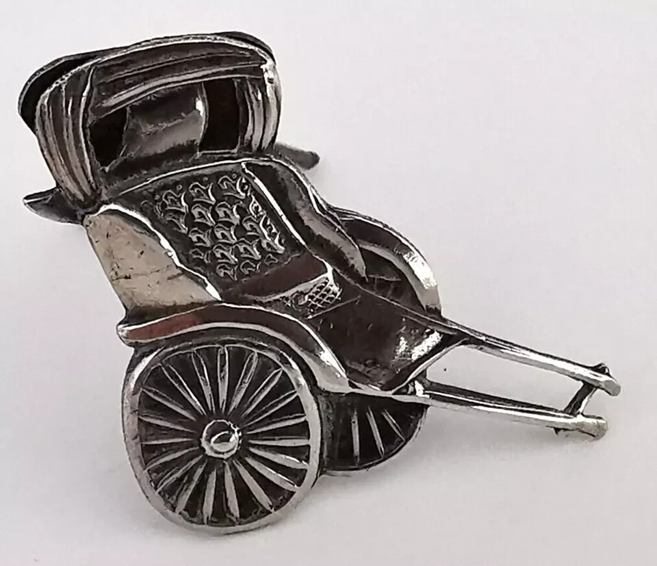 Chinese Solid Silver Menu Stand In The Form Of A Rickshaw.