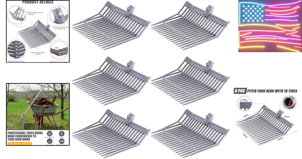 6 Pcs Manure Fork Head Bulk 18 Tines Pitch Fork Replacement Head with Screws ...