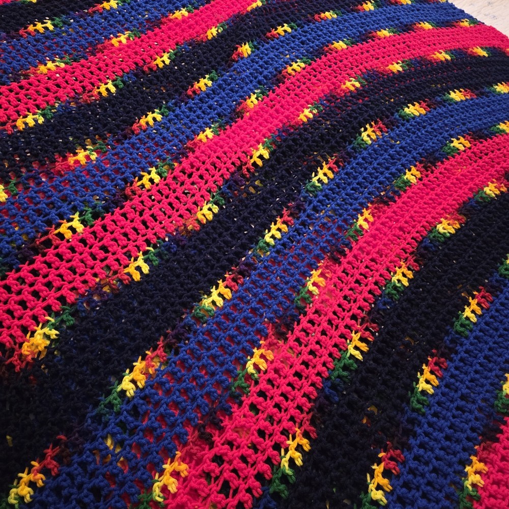 Rainbow Hand Crochet Throw Blanket Multi Color Unique Shape Upcycle Project